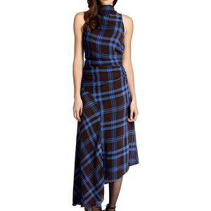 NWT asymmetrical royal & black plaid check dress, size 6